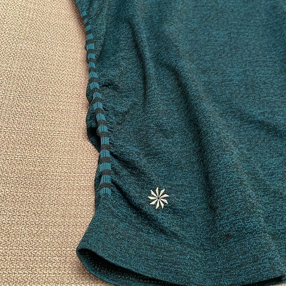 ATHLETA Athletic Racerback Tank Top Small Ruched Sides Heather Blue & Black - Picture 10 of 12